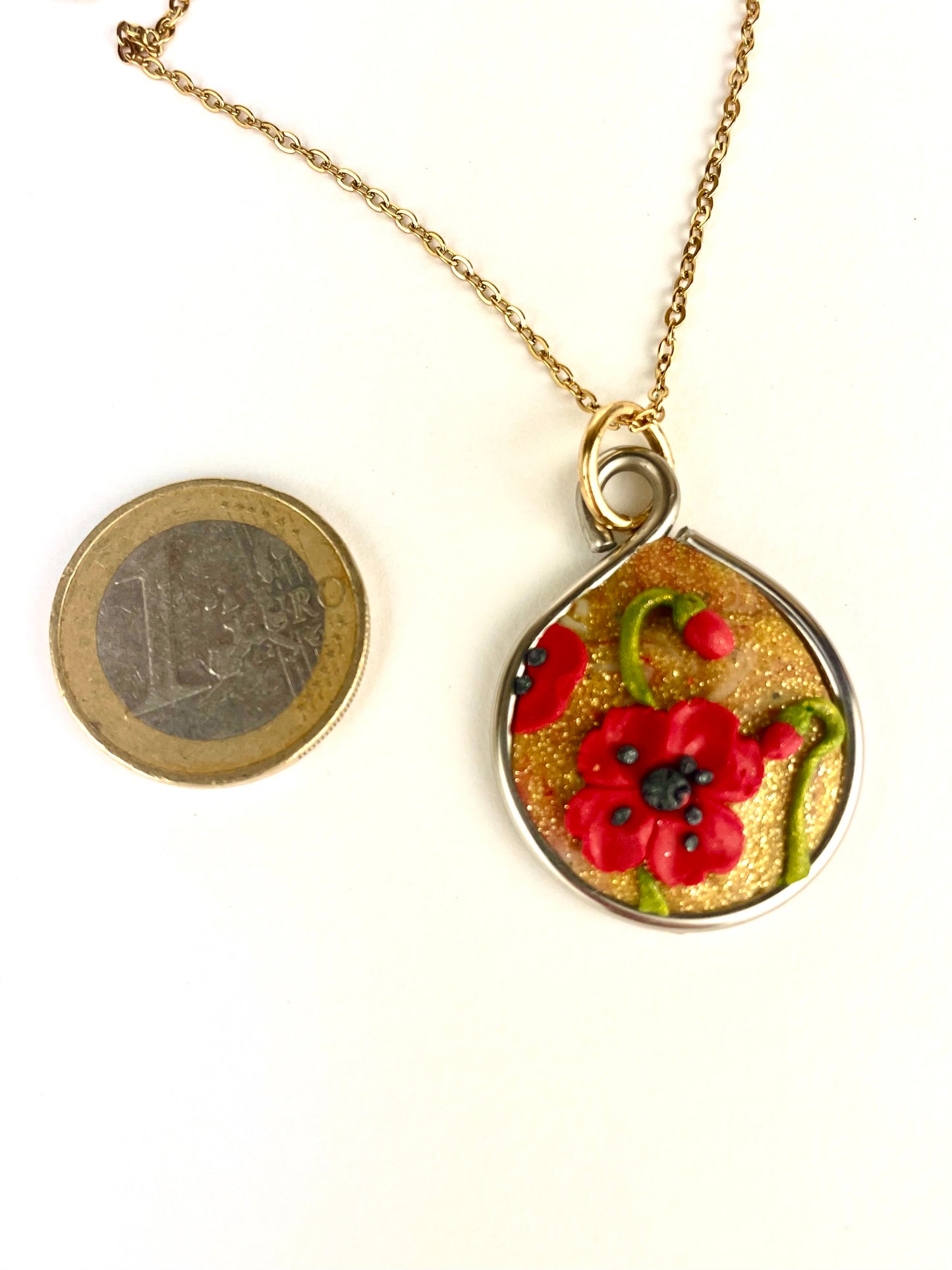 Taille du médaillon Sunshine Coquelicots comparée à une pièce