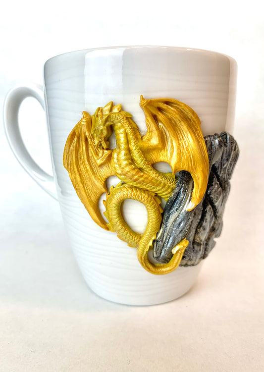 Mug dragon jaune orange et rune viking ANSUZ