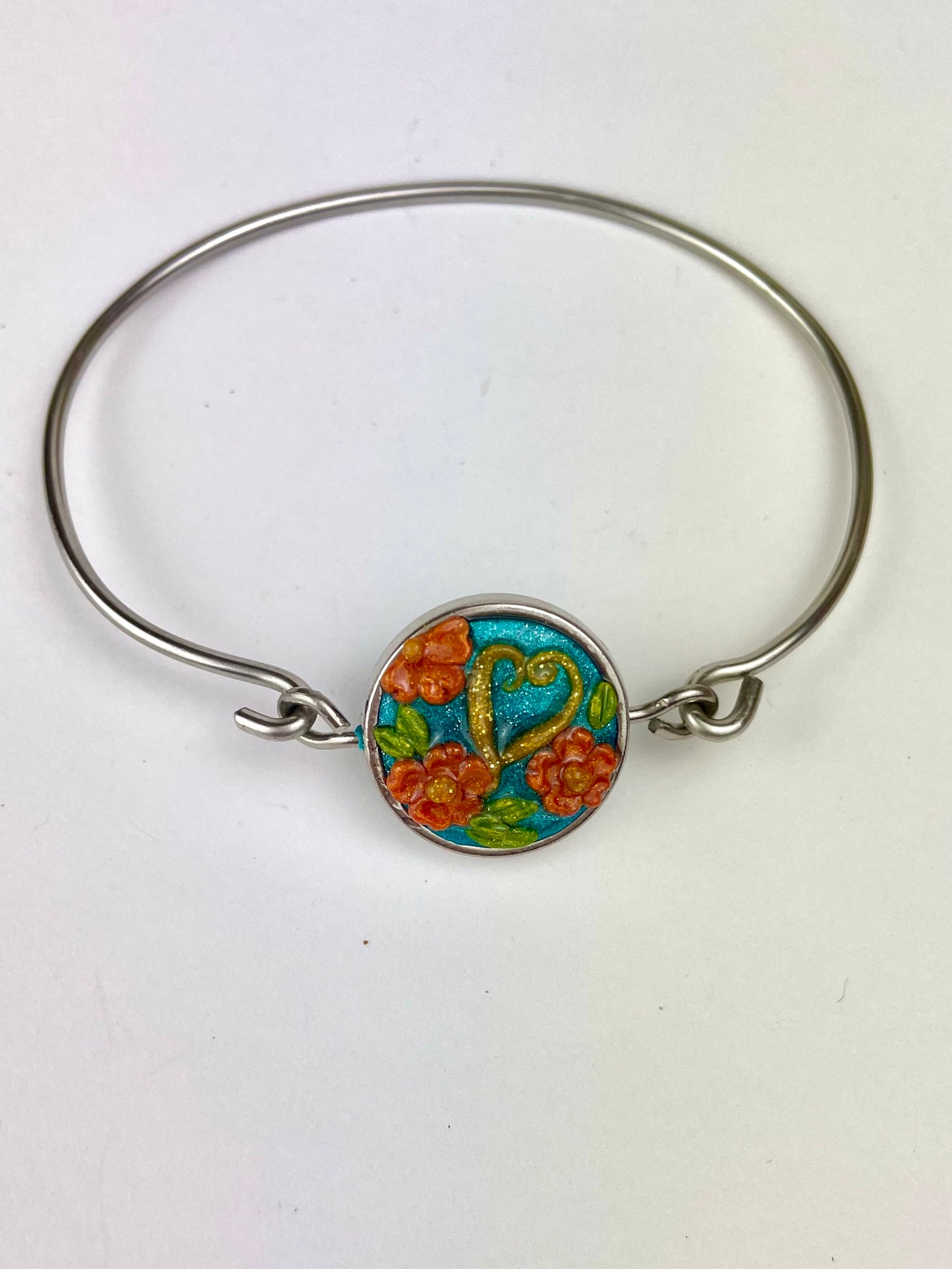 Bracelet Caraïbes en argent avec cabochon en pâte polymère tropicale