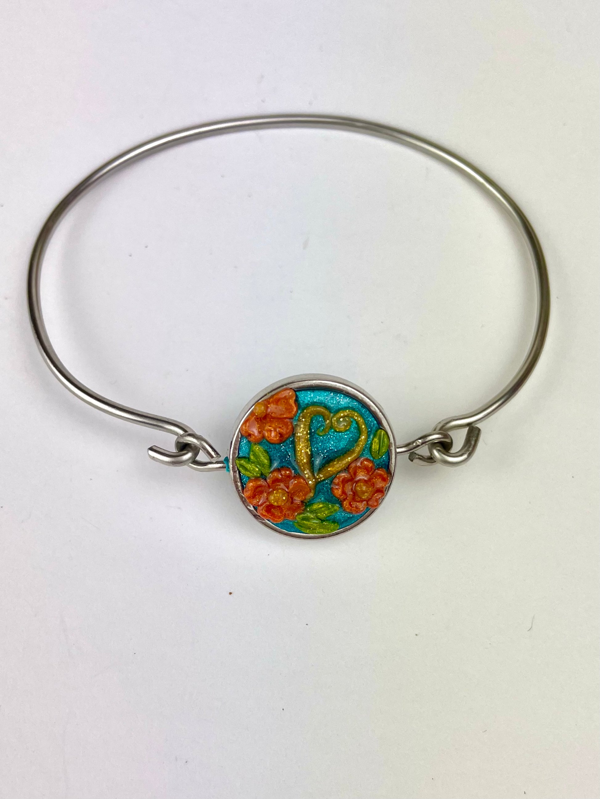 Bracelet Caraïbes en argent avec cabochon en pâte polymère tropicale