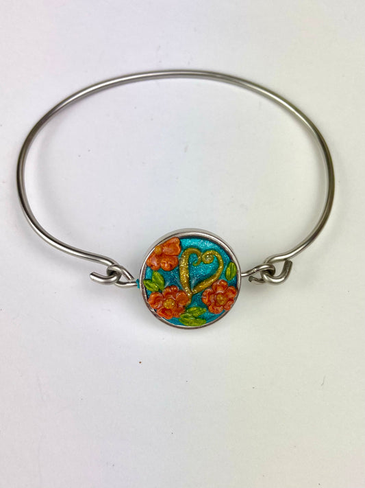 Bracelet Caraïbes en argent avec cabochon en pâte polymère tropicale