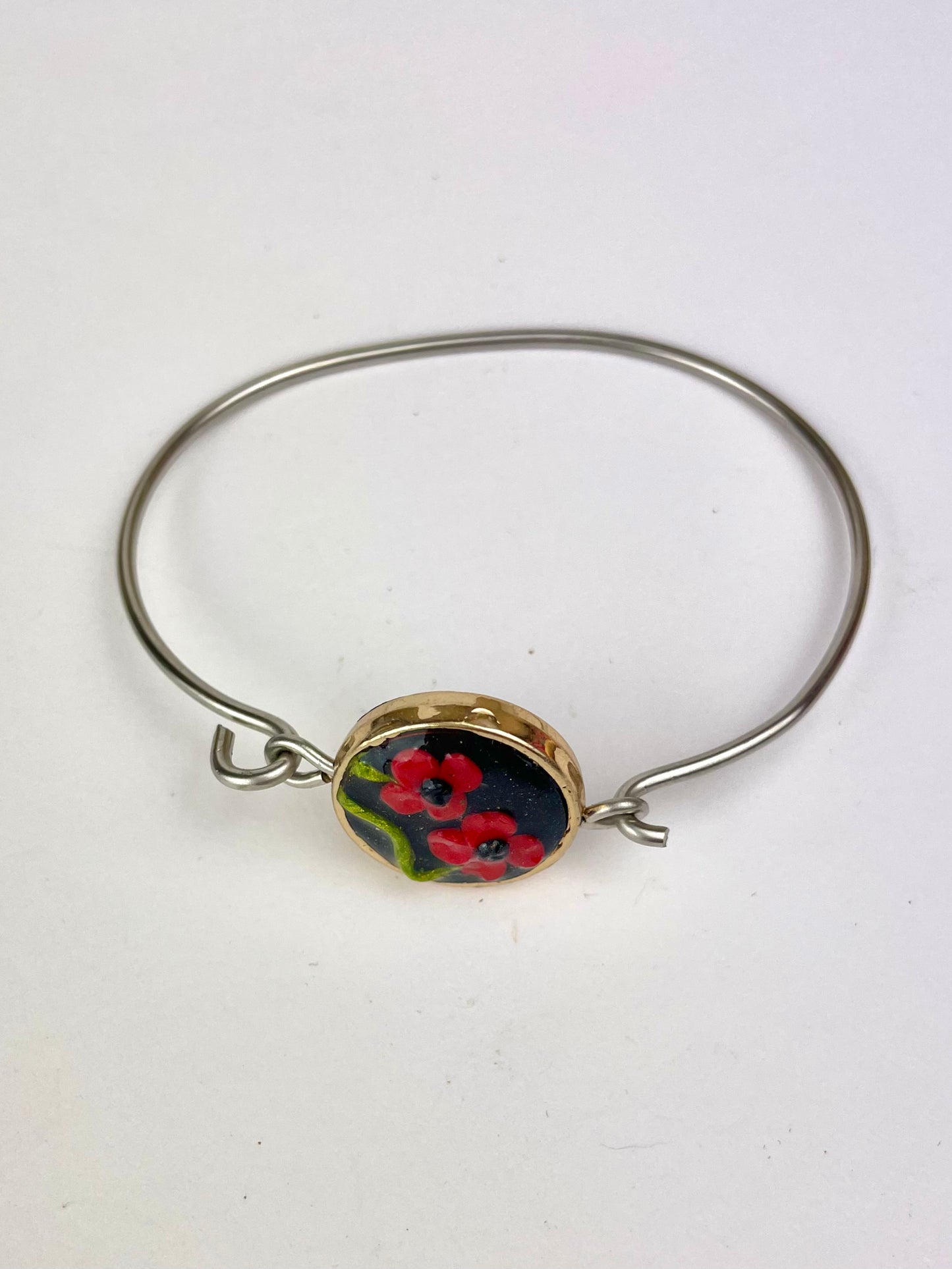 Bracelet Coquelicots Poppy en argent et pâte polymère fait main – bijou artisanal français