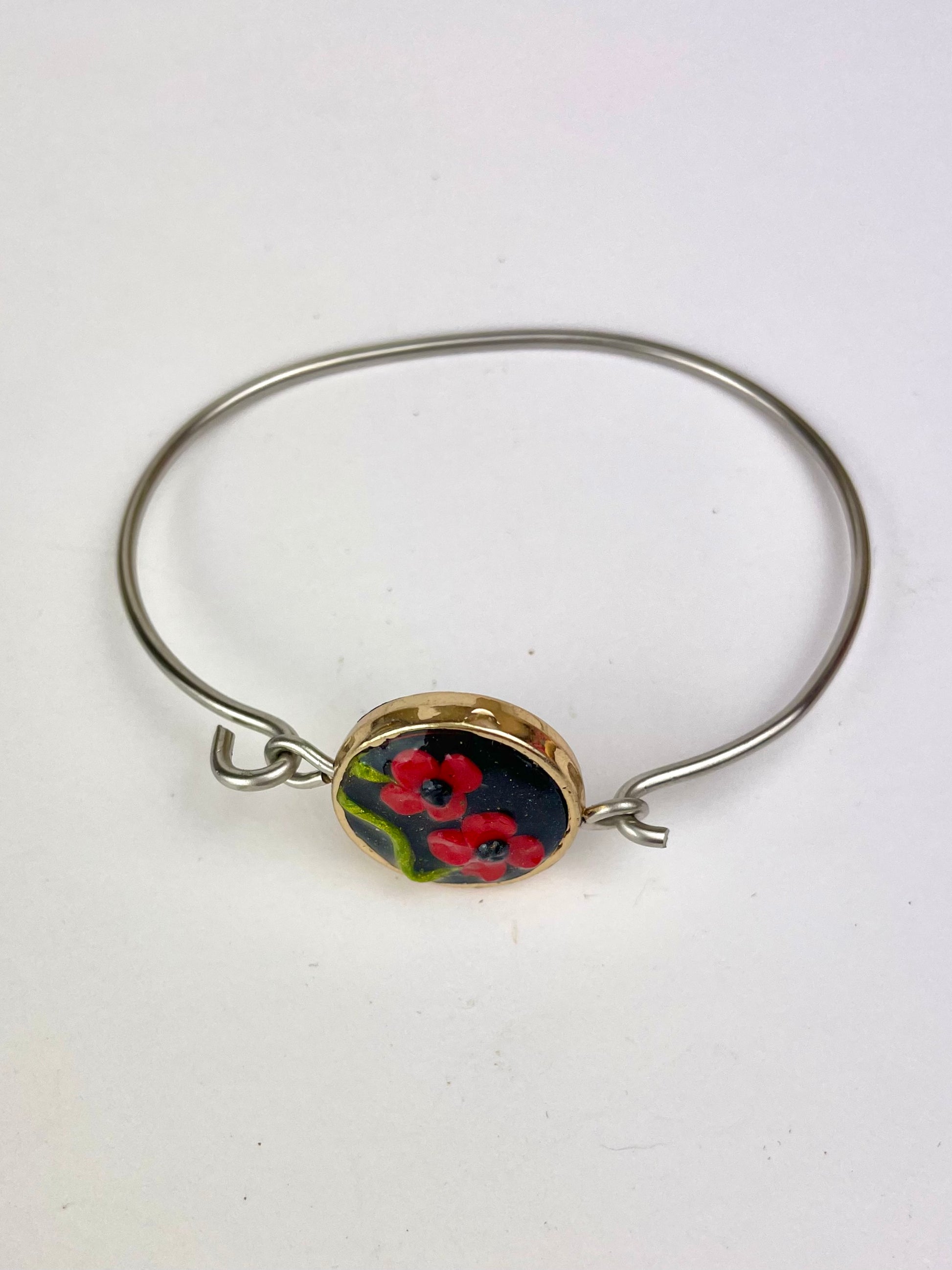Bracelet Coquelicots Poppy en argent et pâte polymère fait main – bijou artisanal français