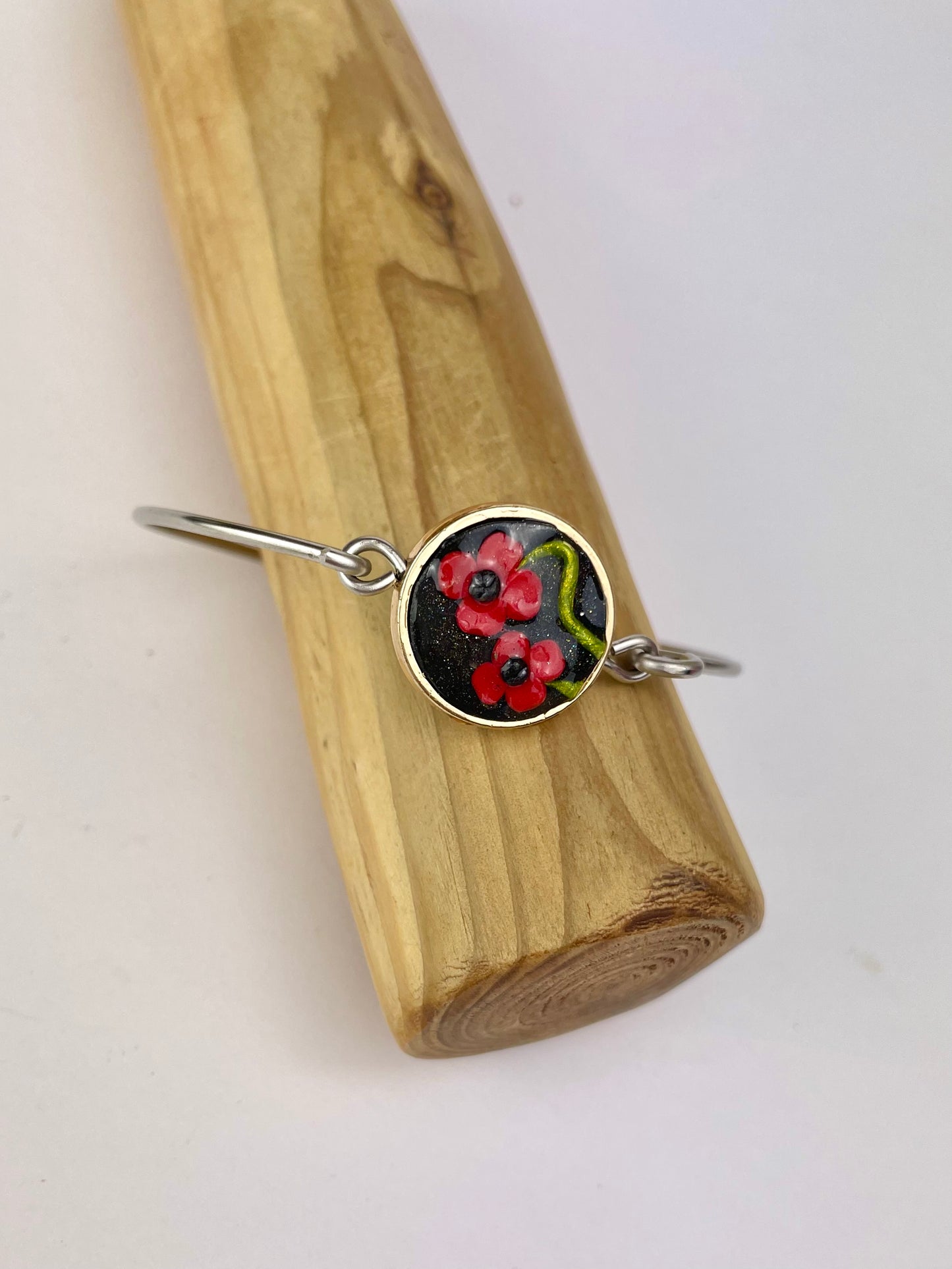 Bracelet artisanal Coquelicots Poppy – bijou argenté fait main en pâte polymère