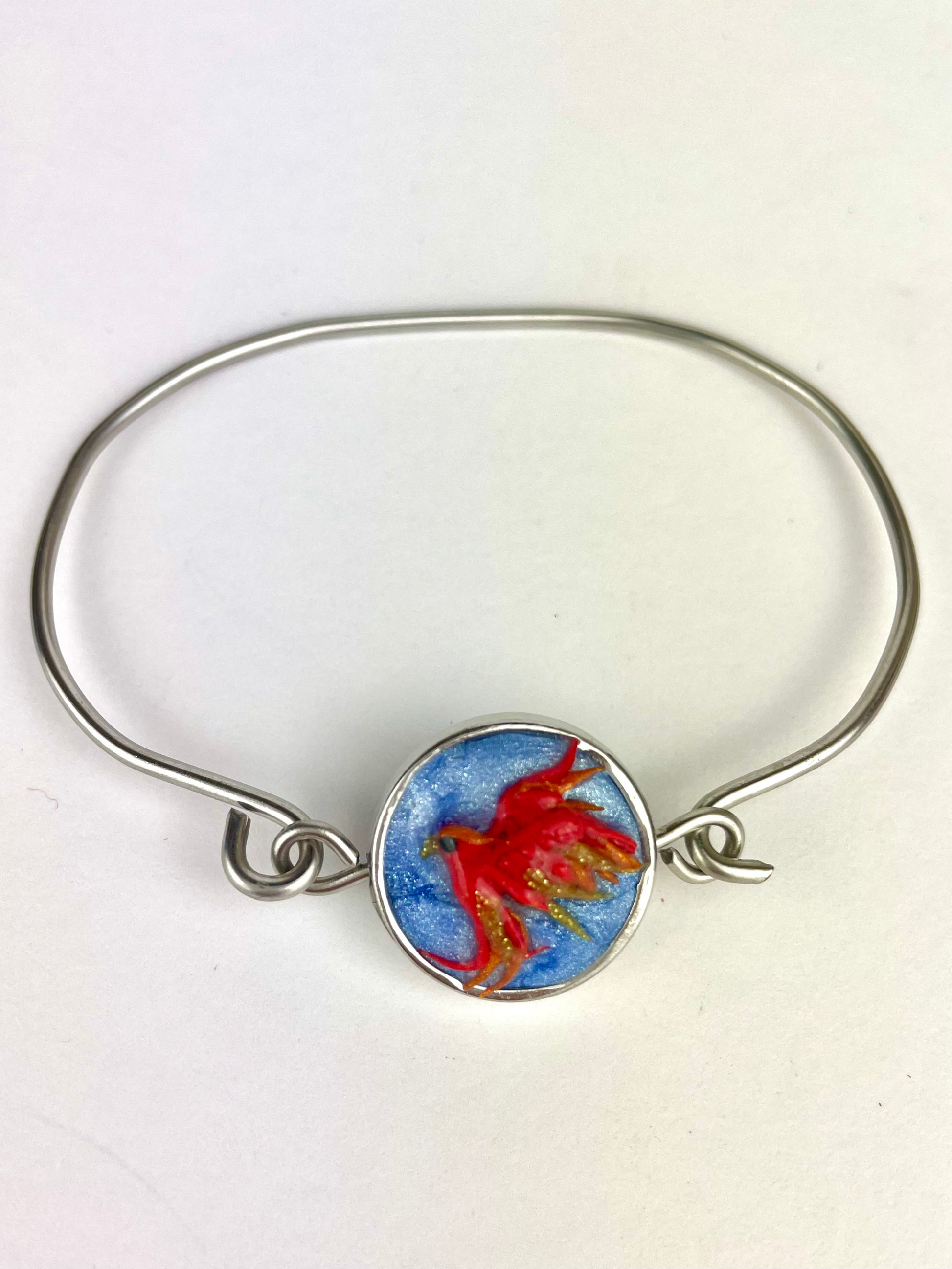 Bracelet Phénix artisanal en argent avec cabochon en pâte polymère