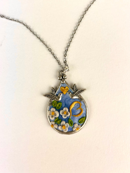 Médaillon colombes bleu